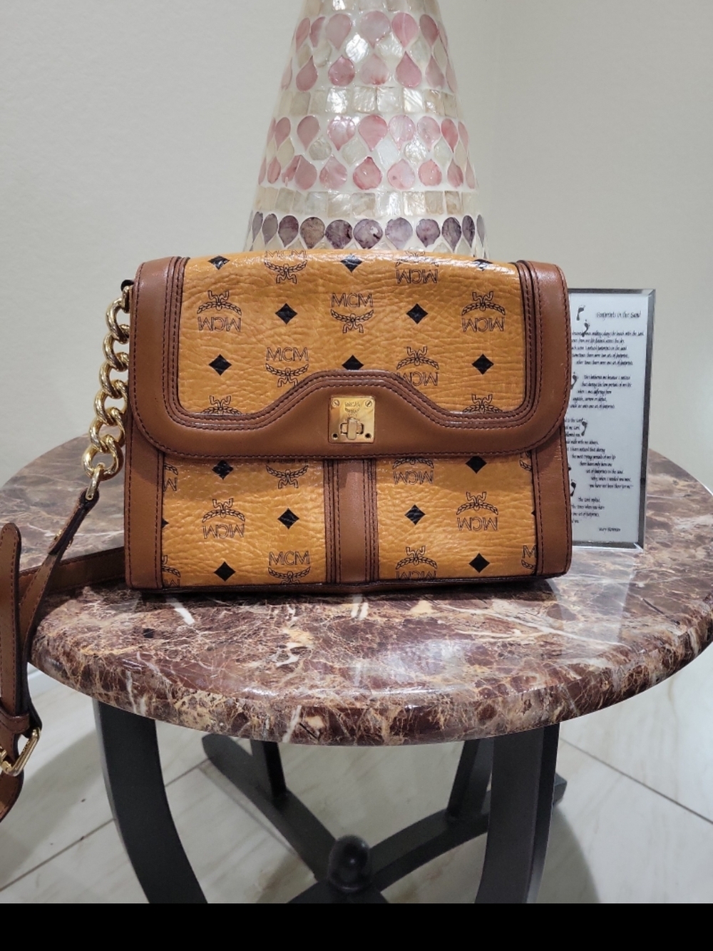 MCM Cognac Visetos Logo Crossbody Bag